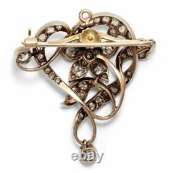 Um 1895 Antique Diamant Broche, Or & Argent Style Art Nouveau Diamants