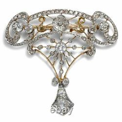 Um 1905 Platine & Diamant Broche, Style Art Nouveau / 750 Or