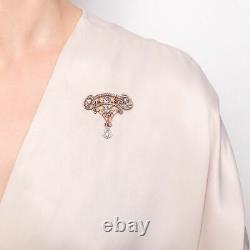 Um 1905 Platine & Diamant Broche, Style Art Nouveau / 750 Or