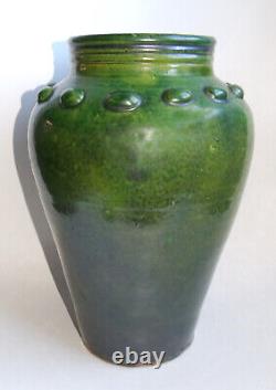 Vase 1900 Vernissé Vert À Cabochons Art Nouveau Style Delaherche