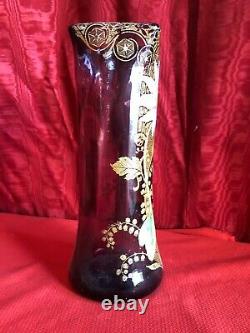 Vase Art Nouveau En Verre Émaillé Époque 1900 Décor De Fleurs Style Legras