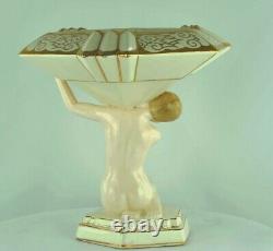 Vase Figurine Mata Hari Baigneuse Pin-up Sexy Style Art Deco Porcelaine Emaux