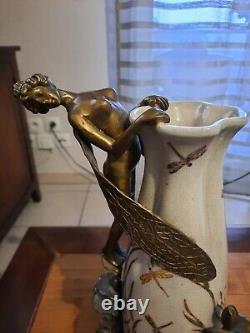 Vase Grenouille Elfe Fee Style Art Deco Style Art Nouveau Porcelaine Bronze JBT9