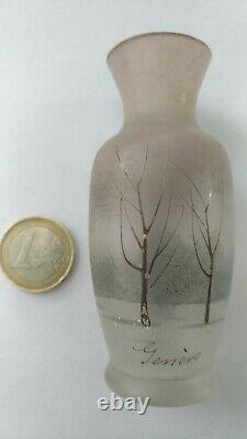 Vase Miniature Art Nouveau 1900 style nancy Daum signé geneve décor arbre email