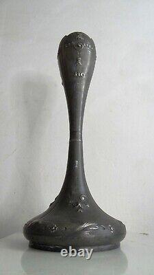 Vase art nouveau etain d'art signé André Villien style Jugendstil 50 cm