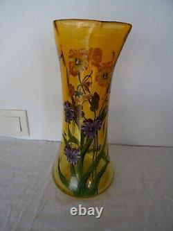 Vase en Verre décor émaillé signé style Art Nouveau 30 cm