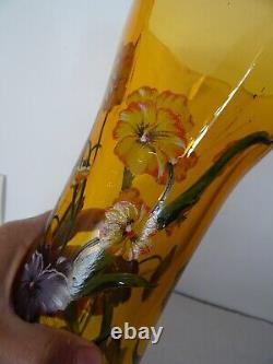 Vase en Verre décor émaillé signé style Art Nouveau 30 cm