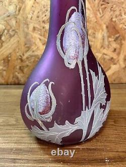 Vase soliflore verre aux chardons, rehaussé style Legras Montjoye, art nouveau