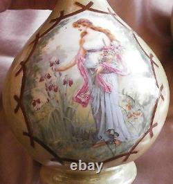 Vases pansu style art nouveau porcelaine irisée polychrome Femme Iris & fleurs