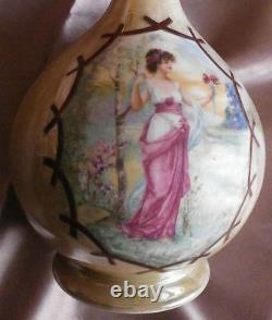 Vases pansu style art nouveau porcelaine irisée polychrome Femme Iris & fleurs