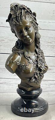 Victorien Maiden Buste Femelle Statue Style Art Nouveau Vintage Bronze Affaire