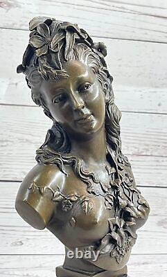 Victorien Maiden Buste Femelle Statue Style Art Nouveau Vintage Bronze Affaire