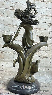 Victorien Or Doré Bronze Style Art Nouveau Style Chandelier Bougeoir Sculpture