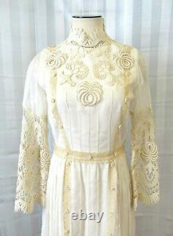 Vintage robe de mariage EDWARDIAN robe style 1960 S M 34 Buste Art Nouveau Crochet