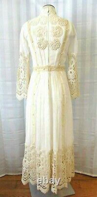 Vintage robe de mariage EDWARDIAN robe style 1960 S M 34 Buste Art Nouveau Crochet