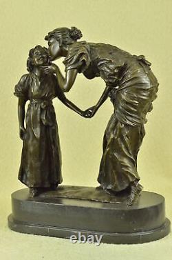 Western Pure Bronze Marbre Mère Enfants Marche Style Art Nouveau Sculpture Art