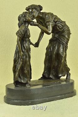 Western Pure Bronze Marbre Mère Enfants Marche Style Art Nouveau Sculpture Art